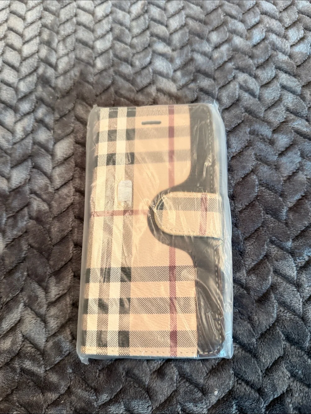 Burberry Beige Plaid Folio Phone Case with Black Trim